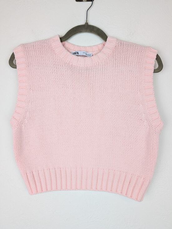 Zara Sweaters - Zara Sweater Vest Chunky Knit Cropped Barbie 90s Y2K Cottagecore Pink Size S